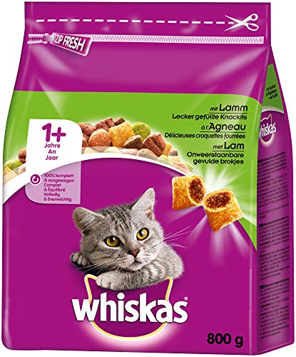 Whiskas Katzenfutter Trockenfutter Adult 1+ mit Lamm, 5 Beutel (5 x 800g) von whiskas