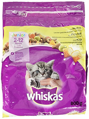 Whiskas Katzenfutter Trockenfutter Kitten für Junior Kätzchen mit Huhn, 800 g von whiskas