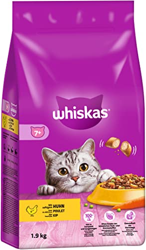 Whiskas Senior 7+ Katzentrockenfutter mit Huhn, 6 Beutel, 6x1,9kg – Hochwertiges Trockenfutter für Katzen ab 7 Jahren und älter von whiskas