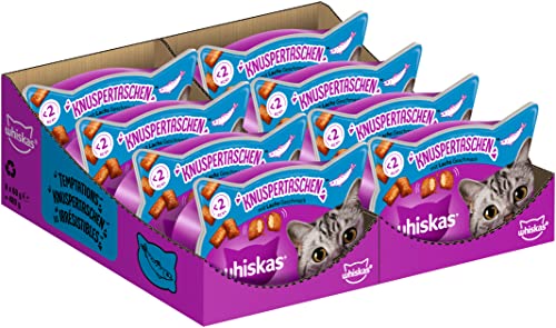 Whiskas Knuspertaschen Katzensnack mit Lachsgeschmack, 8x60g (8 Packungen) - unterschiedliche Produktverpackungen erhältlich von whiskas