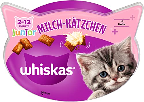 Whiskas Milch-Kätzchen Katzensnacks für 2-12 Monate junge Katzen, 8x55g (Packungen) - Leckerlis für ein gesundes Wachstum - unterschiedliche Produktverpackungen erhältlich von whiskas