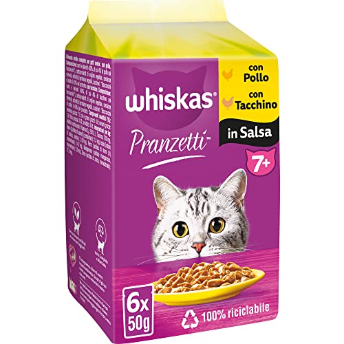 Whiskas Mittagessen weißes Fleisch 7+ Senioren, Nassfutter für Katzen, 12 Packungen mit je 6 Beuteln x 50 g (72 Stück insgesamt) von whiskas