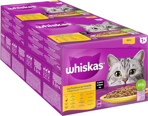 Whiskas Multipack 1+ Geflügel Auswahl in Sauce 48 Portionsbeuteln (2x24x85g) von whiskas
