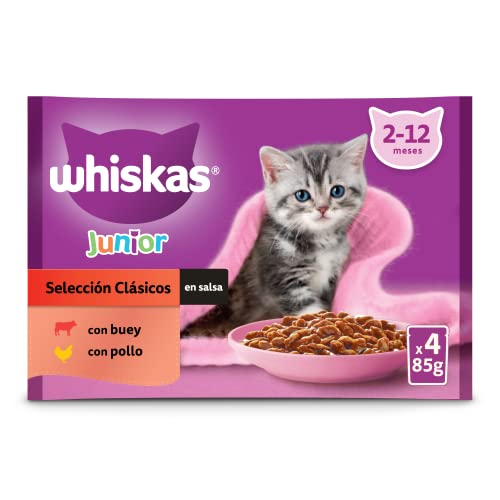 Whiskas Nassfutter für Katzen Junior Auswahl Klassiker, 4 x 85 g von whiskas