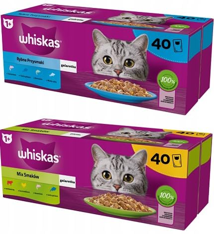 Whiskas Nassfutter für ausgewachsene Katzen Geschmacksmischung in Gelee 80 Beutel à 85 g (2-er Pack) Fisch- und Gemischte Auswahl von whiskas