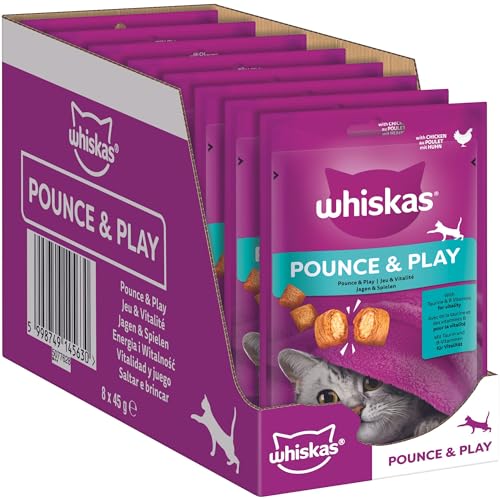 Whiskas Pounce & Play Katzensnacks im Portionsbeutel für ausgewachsene Katzen mit Huhn 8x45g von whiskas