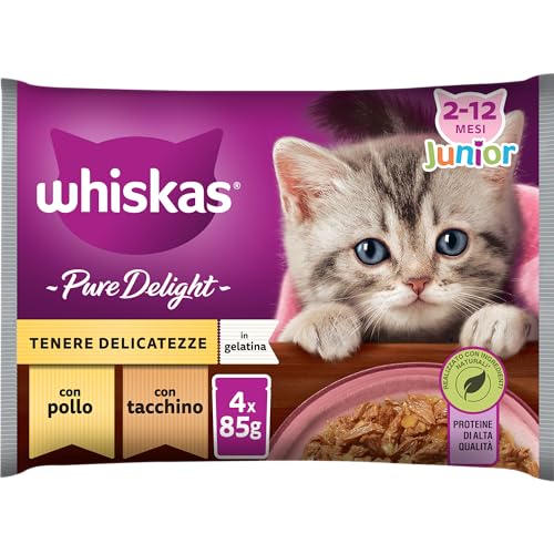Whiskas Pure Delight Halten Sie Delikatessen Junior Nassfutter für Katzen, 13 Packungen mit je 4 Beutel à 85 g (52 Beutel insgesamt) von whiskas