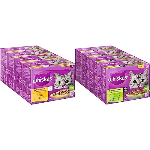 Whiskas Senior 11+ Katzennassfutter Geflügel Auswahl in Gelee & Senior 7+ Katzennassfutter Gemischte Auswahl in Sauce von whiskas