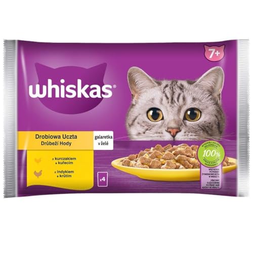 Whiskas Senior 7+ Nassfutter für Katzen in Gelee mit Huhn, Truthahn, 52 Portionsbeutel, 13x4x85g, Hochwertiges Nassfutter für ältere Katzen von whiskas