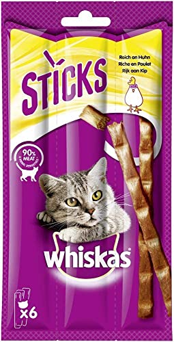 Whiskas Sticks Katzensnack reich an Huhn, 84 Sticks, 14er Pack, 14x6 Sticks – Unwiderstehliches Geschmackserlebnis mit vielen Vitaminen und Mineralstoffen von whiskas