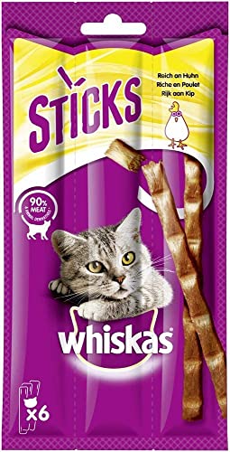 Whiskas Sticks Katzensnack reich an Huhn, 84 Sticks, 14er Pack, 14x6 Sticks – Unwiderstehliches Geschmackserlebnis mit vielen Vitaminen und Mineralstoffen von whiskas