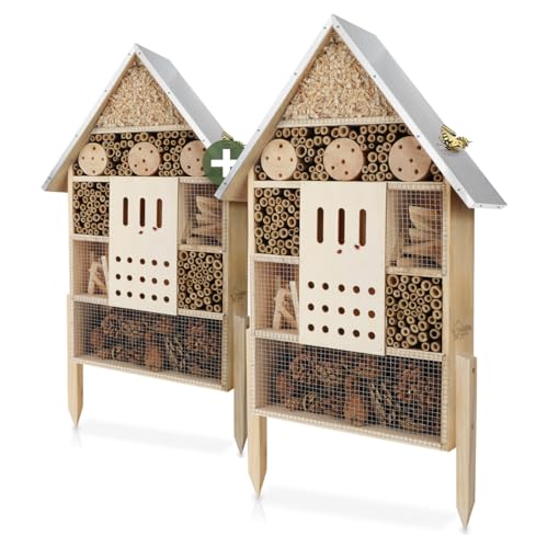 WILDLIFE HOME Insektenhotel XXL Stehend 2 Stück I Bienenhotel mit Standfuß 79 cm & Metalldach I Groß Wildbienenhotel, Insektenhaus fertiges Insektenhotel kein Bausatz, 2er Set WILDLIFE HOME Insektenhotel XXL Stehend 2 Stück I Bienenhotel mit Standfuß 79 cm & Metalldach I Groß Wildbienenhotel, Insektenhaus fertiges Insektenhotel kein Bausatz, 2er Set von wildlife home