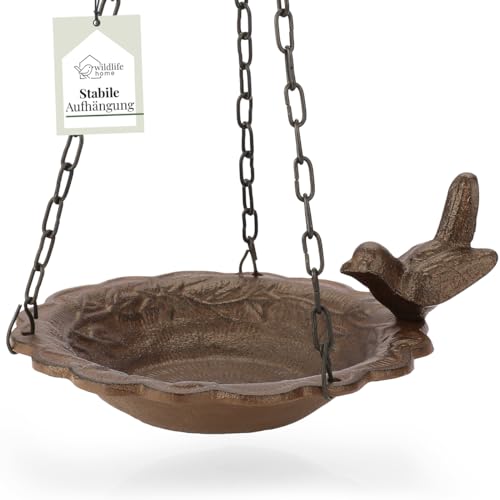 wildlife home Vogeltränke hängend I Vogelfutterspender zum Aufhängen Garten, Balkon I Vogelbad frostsicher aus Gusseisen, Wassertränke für Vögel, Wildvögel von wildlife home
