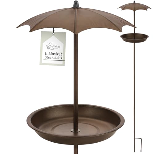 wildlife home Vogeltränke stehend auf Stab 'Regenschirm' I Vogelfutterspender mit Erdspieß Garten, Balkon I Vogelbad frostsicher aus Metall I Vogelfutterstation für Vögel, Wildvögel von wildlife home