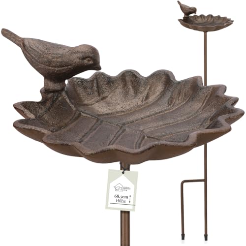 wildlife home Vogeltränke stehend groß auf Stab I Vogeltränke mit Erdspieß Garten, Balkon I Vogelbad frostsicher aus Gusseisen, Wassertränke für Vögel, Wildvögel von wildlife home