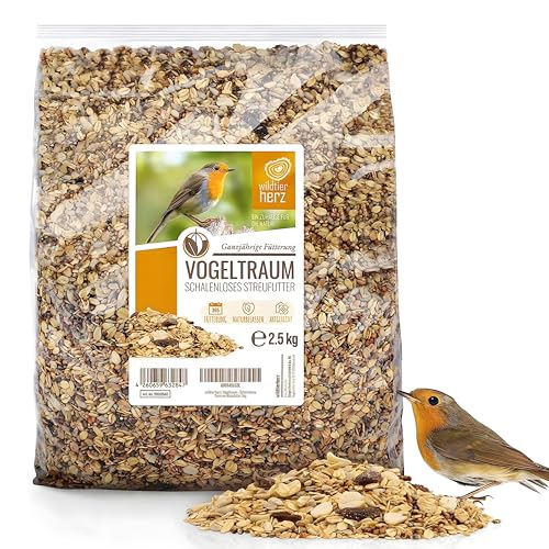 Wildtier Herz Vogelfutter Schalenlos - 2.5 kg Prämie Wildvogelfutter mit Sonnenblumenkernen - Ganzjahresfutter für Wildvögel - Streufutter für Garten und Balkon von wildtier herz