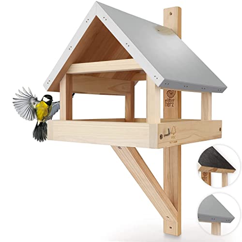 wildtier herz I XL Vogelhaus für die Wand mit wetterfestem Metall-Dach aus Massiv-Holz I Wandvogelfutterhaus für Vögel, Vogelfutterhaus zum Aufhängen von wildtier herz