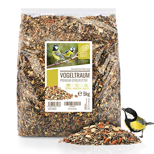Wildtier Herz Vogeltraum Premium Vogelfutter für Wildvögel ohne Weizen - Ganzjahresfutter mit Sonnenblumenkernen - Wildvogelfutter für Futterspender - Streufutter, Fettfutter für Vögel - 5 kg Wildtier Herz Vogeltraum Premium Vogelfutter für Wildvögel ohne Weizen - Ganzjahresfutter mit Sonnenblumenkernen - Wildvogelfutter für Futterspender - Streufutter, Fettfutter für Vögel - 5 kg von wildtier herz