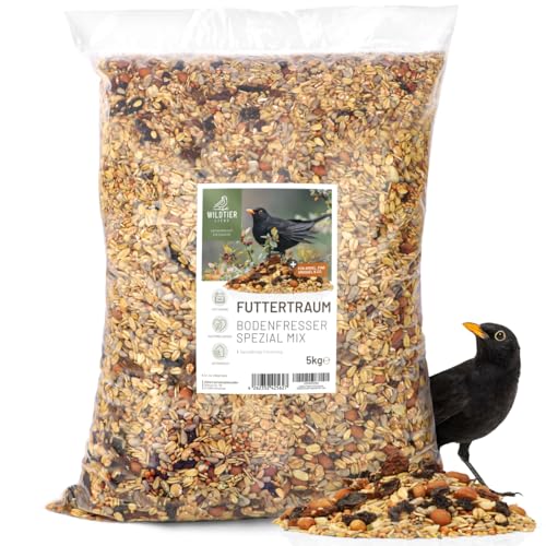 wildtier liebe Futtertraum Amselfutter I Premium Vogelfutter Wildvögel Ganzjährig 5kg mit Beeren & Früchten, Wildvogelfutter Sonnenblumenkerne Schalenlos, Streufutter, Meisenfutter, Rotkehlchen von wildtier liebe