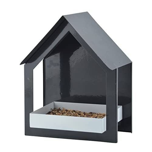 windschief-living Elegantes Vogelfutterhaus BRONKO, anthrazit/weiß, Weichstahl Garten Outdoor, 23 cm von windschief-living