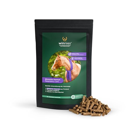 winnies® Broncho-Immun für Pferde – Ergänzungsfuttermittel mit Holunder, Thymian, Pfefferminze, Süßholz, Vitamin C, Zink – Ohne Zucker & Getreide – Stärkung von Bronchien & Immunsystem – 1 kg Pellets von winnies