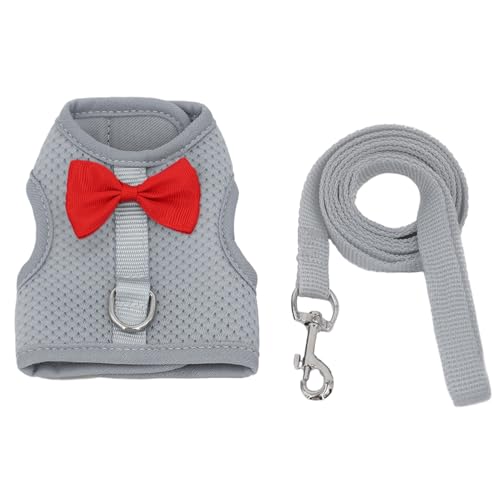 Durable Pet Harness Leash 1 Set with Bow Decoration for Small Pets Rabbit Traction Outdoor Walking Grey S von wirlsweal