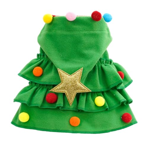 Lace up Pet Cloak Christmas Cosplay Costume with Plush Ball Star Decor Festive New Year Dog Cat Photo Prop Winter Fall Clothes Holiday Cape Green L von wirlsweal