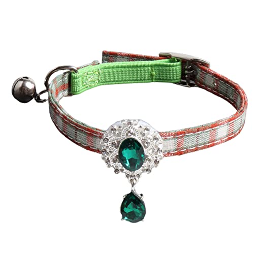 wirlsweal Haustier-Halskette mit Gittermuster, bequem zu tragen, bequem, zarte Glocke, Strasssteine, Haustier-Halskette für Zuhause, Grün von wirlsweal
