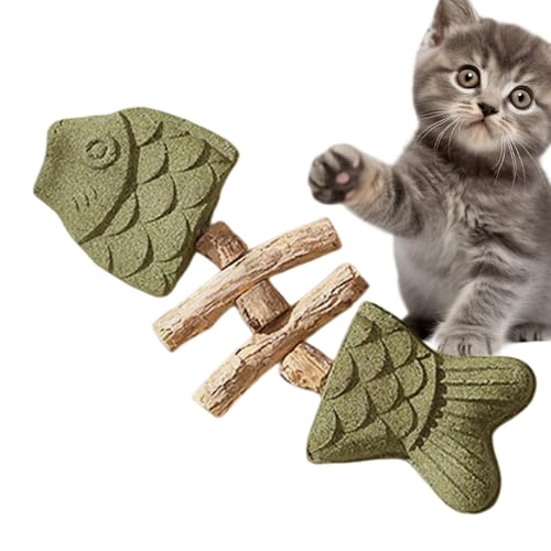wiroouia Kätzchen Zahnen Spielzeug Kätzchen kauert Spielzeug zahler Fischknochen -Zähnestab | Interaktiver Katzenspielzeug Holzkätzchen Teether zum Reinigen beruhigender Anreicherungspaß von wiroouia