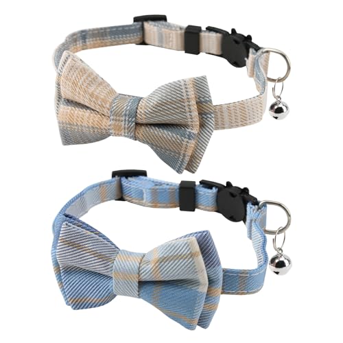 Katzenhalsband, 2 Stück, Katzenhalsband mit Glöckchen, Katzenzubehör, Kätzchenhalsband mit Glöckchen, verstellbare Katzenfliege, Katzenhalsband mit Schleife für Kätzchen, Welpen und kleine Haustiere von witeup