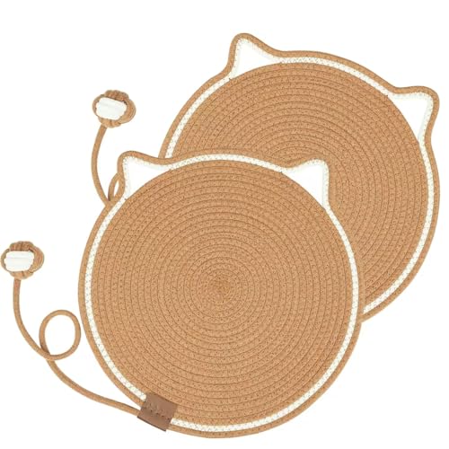 Kratzmatte für Katzen, Baumwollseil, 39,9 cm, rund, horizontal, für den Innenbereich, Katzen, Krallen, Nägel, Katzenmöbelschutz (Khaki) von wiwipoht