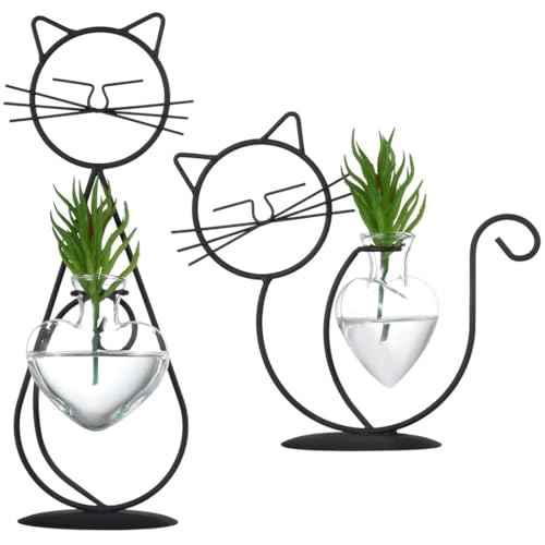 Vasen-Hydrokultur-Station-Set, 2 Stück, niedliche Katze mit Glasterrarien für Pflanzenvermehrung Vasen-Hydrokultur-Station-Set, 2 Stück, niedliche Katze mit Glasterrarien für Pflanzenvermehrung von wkao