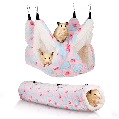 2 Stück kleine Haustierkäfig-Hängematte zum Aufhängen, Tunnelmatten für kleine Tiere, Bett, Käfig, Meerschweinchen, Schlafsack, für Hamster, Frettchen, Ratten, Schlafkäfig, Versteckzubehör (Rosa) von wlertcop