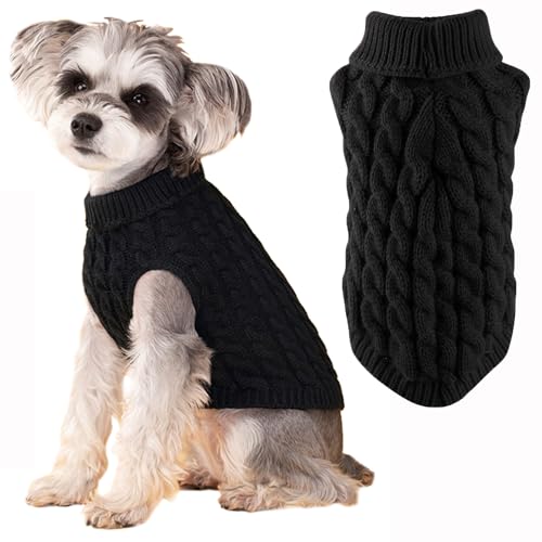 Wocharm Pet Supplies Strickpullover für den Winter, warm, für Welpen, Hundekleidung, Kostüm für kleine Hunde und Katzen (Schwarz, L) von wocharm
