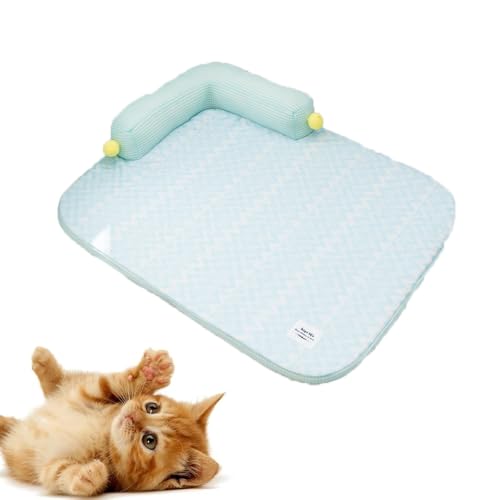 Kühlendes Katzenbett mit Kissen, atmungsaktive Sommermatte – L-förmiges Sofa-Design, Kühlmatte aus Eisseide für Katzen mit Kissen, für Haustiere für Perserkatzen, Siamkatzen,kleine Haustiere(Green,Lar von wodjcks