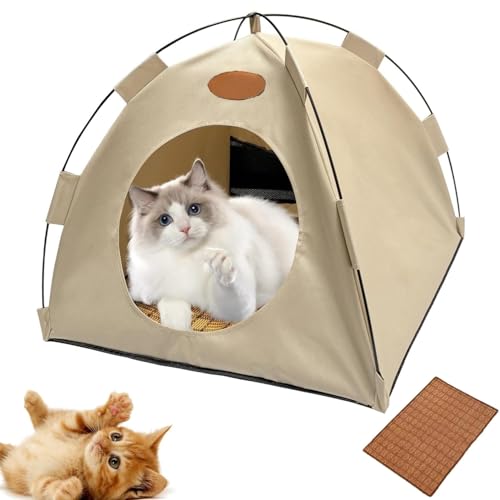 wodjcks Pop-Up-Haustierzelt, Katzenzelte für Hauskatzen, tragbarer Unterschlupf für Katzen und kleine Hunde, tragbares Haustierzelthaus für drinnen draußen mit Netzfenster, Komfort, waschbar(Beige,M) von wodjcks