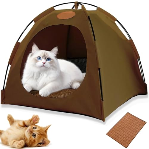 wodjcks Pop-Up-Haustierzelt, Katzenzelte für Hauskatzen, tragbarer Unterschlupf für Katzen und kleine Hunde, tragbares Haustierzelthaus für drinnen draußen mit Netzfenster, Komfort, waschbar(Brown,M) von wodjcks