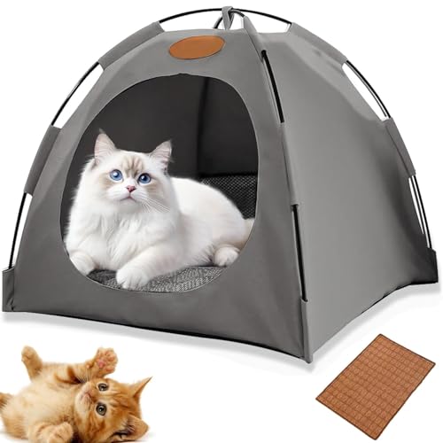 wodjcks Pop-Up-Haustierzelt, Katzenzelte für Hauskatzen, tragbarer Unterschlupf für Katzen und kleine Hunde, tragbares Haustierzelthaus für drinnen draußen mit Netzfenster, Komfort, waschbar(Gray,L) von wodjcks