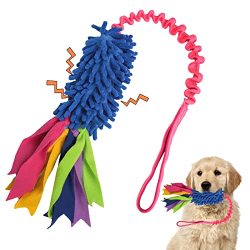 wodoca Hundespielzeug, Hundespielzeug für Aggressive Kauer, Seilspielzeug mit starkem Quietschelement, leicht zu greifen, großes Kauspielzeug, handgefertigt (blaues Chenille, rotes Gurtband) von wodoca