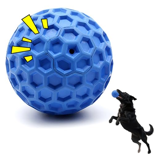 woeita Unzerstörbarer quietschender Hundeball – langlebiges Kauspielzeug für aggressive Kauer, interaktives Welpenspielzeug für Angstzustände, Langeweile und Zahnungslinderung (Blau, 80 mm) von woeita