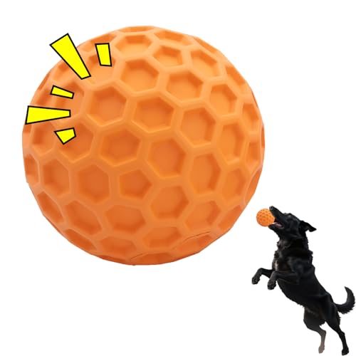woeita Unzerstörbarer quietschender Hundeball – langlebiges Kauspielzeug für aggressive Kauer, interaktives Welpenspielzeug für Angstzustände, Langeweile und Zahnungslinderung (Orange, 80 mm) von woeita