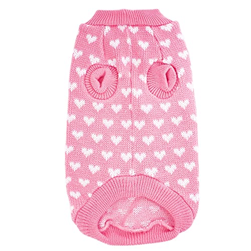 Hundepullover Sweater Haustier Hund Pullover, Niedliche Pfirsich-Herz-Muster Strickwaren warme Wintermäntel Puppy Pullover für Hundewelpen Geschenk Kleidung für Welpen (L, Pink) von wojonifuiliy