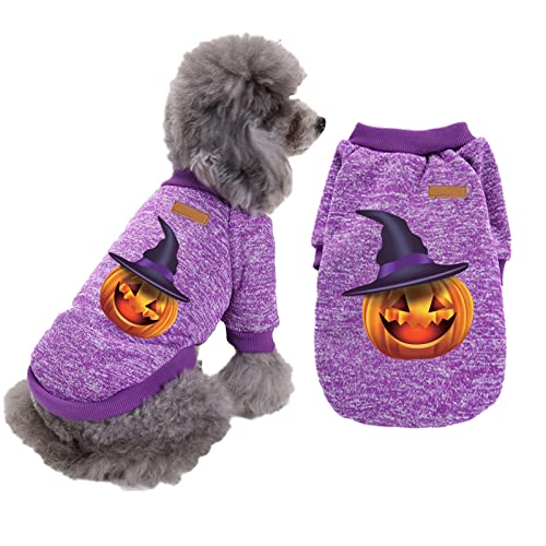 wojonifuiliy Hund Kostüm für Kleine Hunde für Halloween Thanksgiving, Hunde Katze Haustier Warme Urlaub Outfits Dressing Up, Hundepullover Welpen Haustiermantel Weiche Pullover Kleidung (Lila, S) von wojonifuiliy