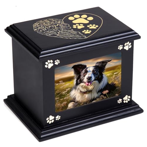 woodurn Haustier-Aschebox für Hunde, Gedenkurne aus Holz, mit Bilderrahmen, Andenken, Erinnerungsbox mit schwarzem Flanell als Futterverlust, Haustier-Gedenkgeschenk woodurn Haustier-Aschebox für Hunde, Gedenkurne aus Holz, mit Bilderrahmen, Andenken, Erinnerungsbox mit schwarzem Flanell als Futterverlust, Haustier-Gedenkgeschenk von woodurn