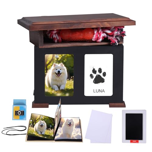 woodurn Haustier-Aschebox für Hunde, Gedenkurne aus Holz, mit Bilderrahmen, Andenken, Erinnerungsbox mit schwarzem Flanell als Futterverlust, Haustier-Gedenkgeschenk woodurn Haustier-Aschebox für Hunde, Gedenkurne aus Holz, mit Bilderrahmen, Andenken, Erinnerungsbox mit schwarzem Flanell als Futterverlust, Haustier-Gedenkgeschenk von woodurn