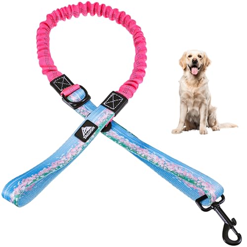 worahroe Anschnallgurt Hund Auto 2 in 1 verhedderungsfreier Verstellbares Hunde Sicherheitsgurt mit Elastischem Gurt Hundegurt mit Karabiner doppelleine für 2 Hunde Kleine Mittlere (Rosa Blume) von worahroe