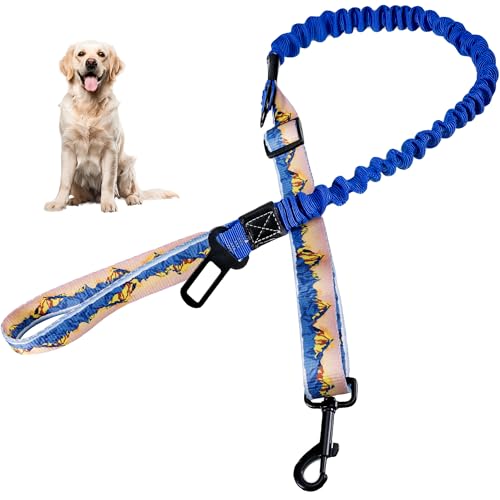 worahroe Anschnallgurt Hund Auto 2 in 1 verhedderungsfreier Verstellbares Hunde Sicherheitsgurt mit Elastischem Gurt Hundegurt mit Karabiner doppelleine für 2 Hunde Kleine Mittlere (Blauer Berg) von worahroe