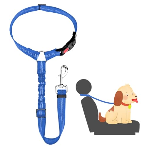 Verstellbarer Anschnallgurt Hund Auto kopfstütze, Sicherheitsgeschirr Hund, Hunde Sicherheitsgurt mit Elastischer für Kleine Hunde Mittelgroße Welpen-Blau von worahroe