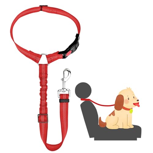 Verstellbarer Anschnallgurt Hund Auto kopfstütze, Sicherheitsgeschirr Hund, Hunde Sicherheitsgurt mit Elastischer für Kleine Hunde Mittelgroße Welpen-Rot von worahroe