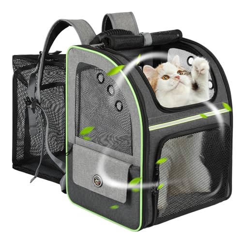 Erweiterbarer Katzenrucksack mit Hüftgurt, atmungsaktives Netzgewebe, Haustier-Tragetasche, weiche Katzen-Reisetasche für Katzen, kleine Hunde, Welpen, von Fluggesellschaften zugelassener Erweiterbarer Katzenrucksack mit Hüftgurt, atmungsaktives Netzgewebe, Haustier-Tragetasche, weiche Katzen-Reisetasche für Katzen, kleine Hunde, Welpen, von Fluggesellschaften zugelassener von worfty